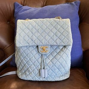 Authentic Chanel Urban Spirit Quilted Denim Backpack